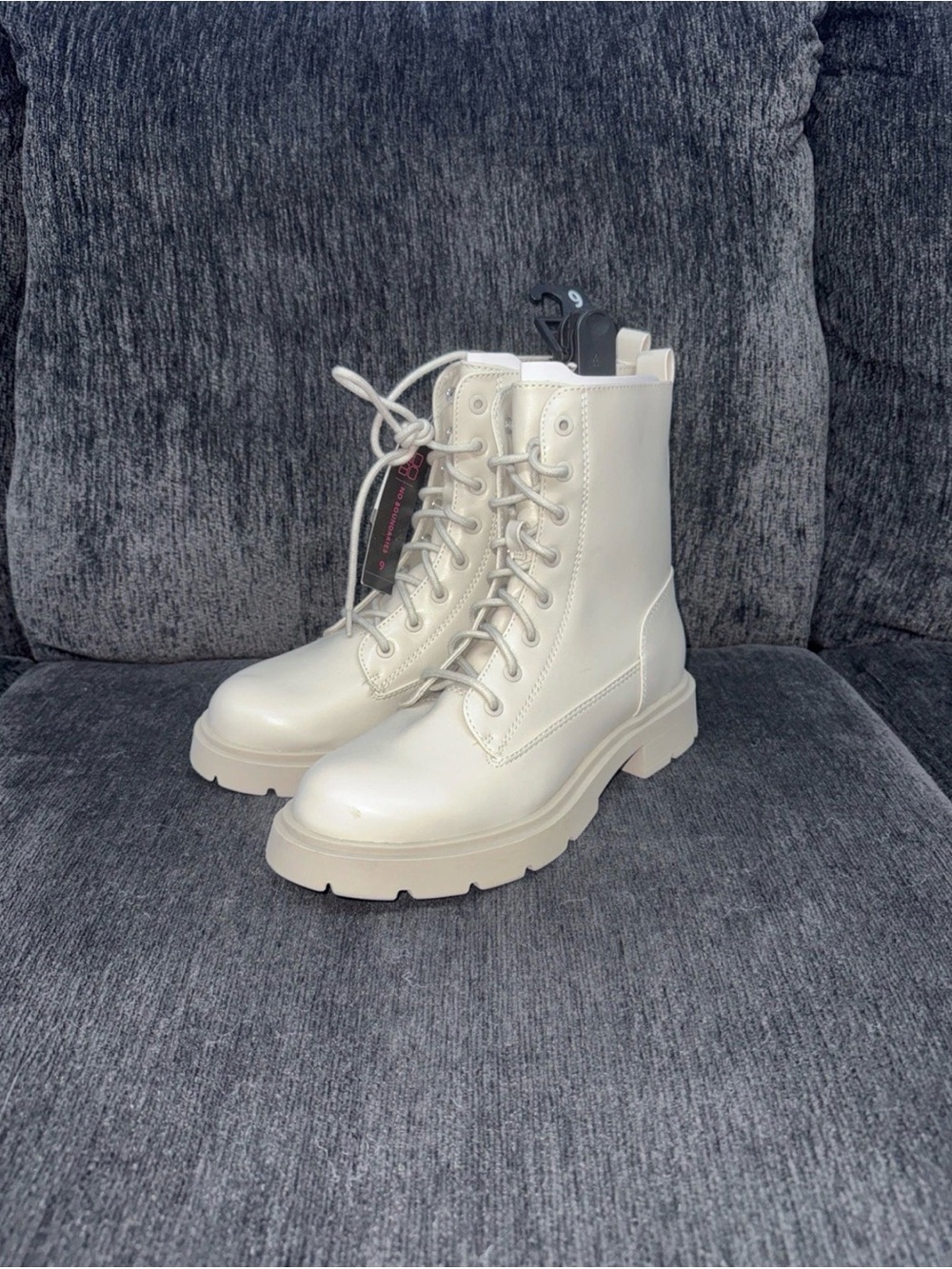 No Boundaries Off-White Lace-Up Combat Boots